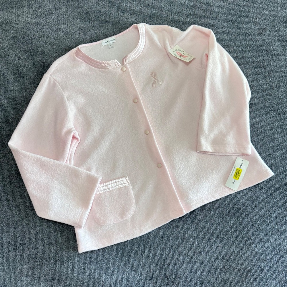 Miss Elaine Pink Fleece Breast Cancer Awareness Bed Jacket Robe Size L NWT